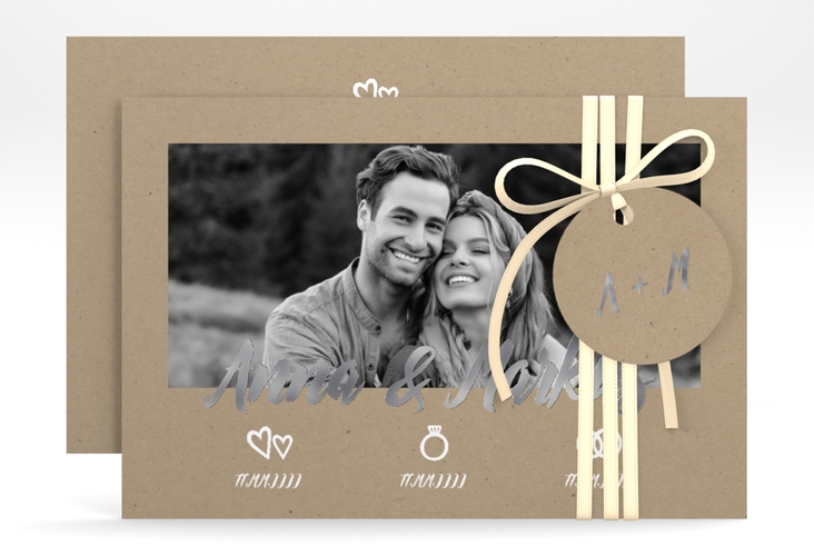 Save the Date-Karte Icons A6 Karte quer Kraftpapier silber