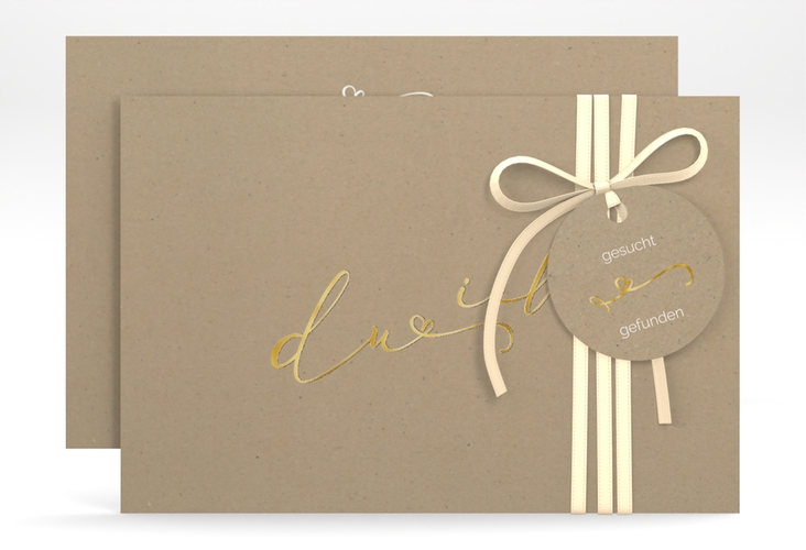 Save the Date-Karte Zweisamkeit A6 Karte quer Kraftpapier gold im minimalistischen Stil mit Aufschrift du & ich