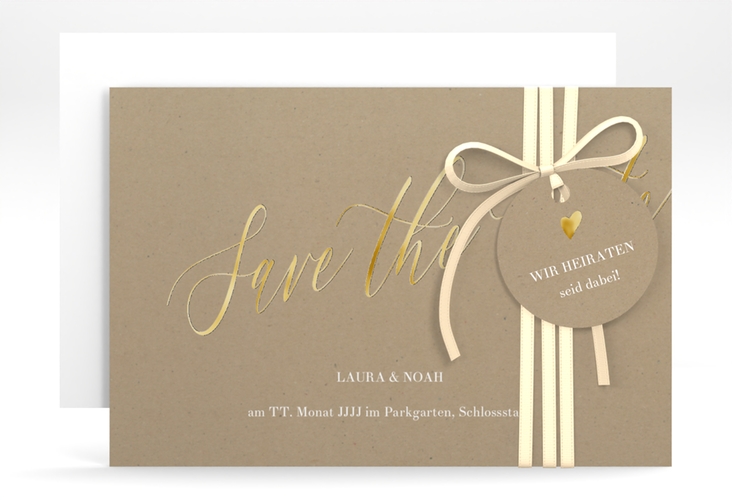 Save the Date-Karte Kalligrafie A6 Karte quer Kraftpapier gold