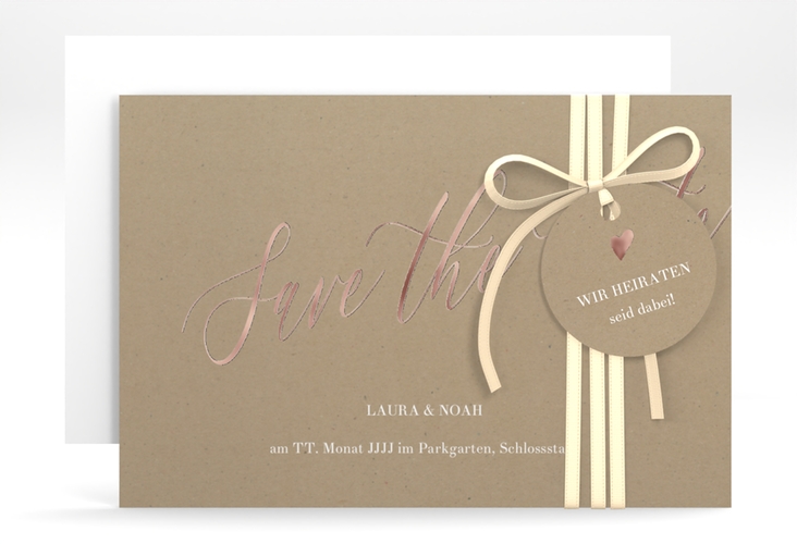 Save the Date-Karte Kalligrafie A6 Karte quer Kraftpapier rosegold