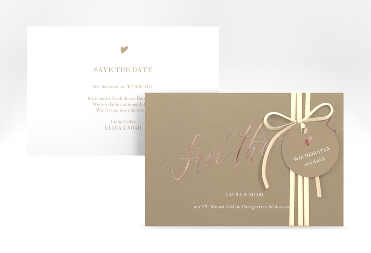 Save the Date-Karte Kalligrafie A6 Karte quer Kraftpapier rosegold