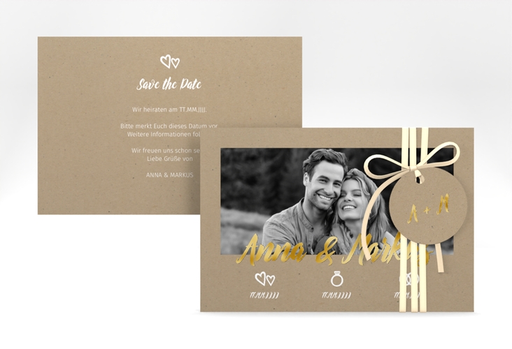 Save the Date-Karte Icons A6 Karte quer Kraftpapier gold