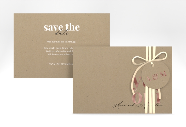 Save the Date-Karte Oui A6 Karte quer Kraftpapier rosegold mit Ja-Wort in verschiedenen Sprachen