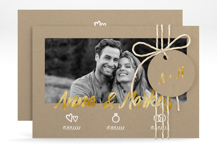 Save the Date-Karte Icons A6 Karte quer Kraftpapier gold