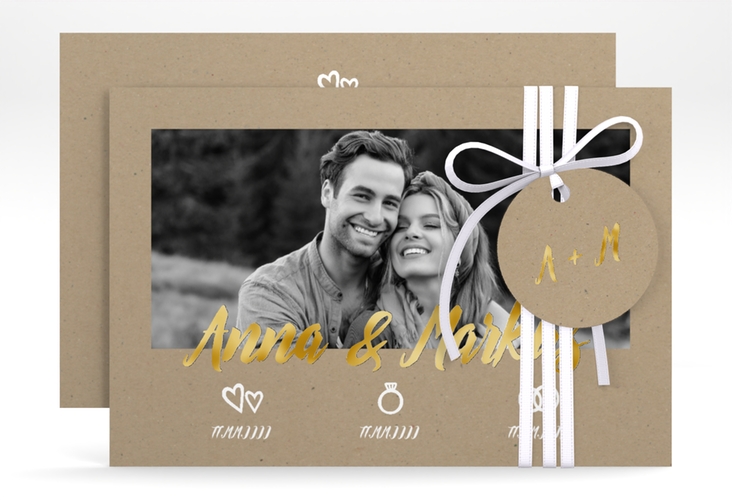 Save the Date-Karte Icons A6 Karte quer Kraftpapier gold
