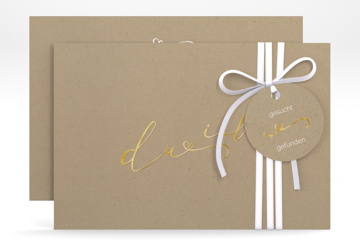 Save the Date-Karte Zweisamkeit A6 Karte quer Kraftpapier gold im minimalistischen Stil mit Aufschrift du & ich