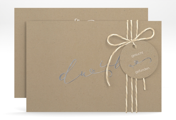 Save the Date-Karte Zweisamkeit A6 Karte quer Kraftpapier silber im minimalistischen Stil mit Aufschrift du & ich