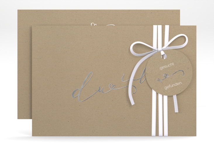 Save the Date-Karte Zweisamkeit A6 Karte quer Kraftpapier silber im minimalistischen Stil mit Aufschrift du & ich