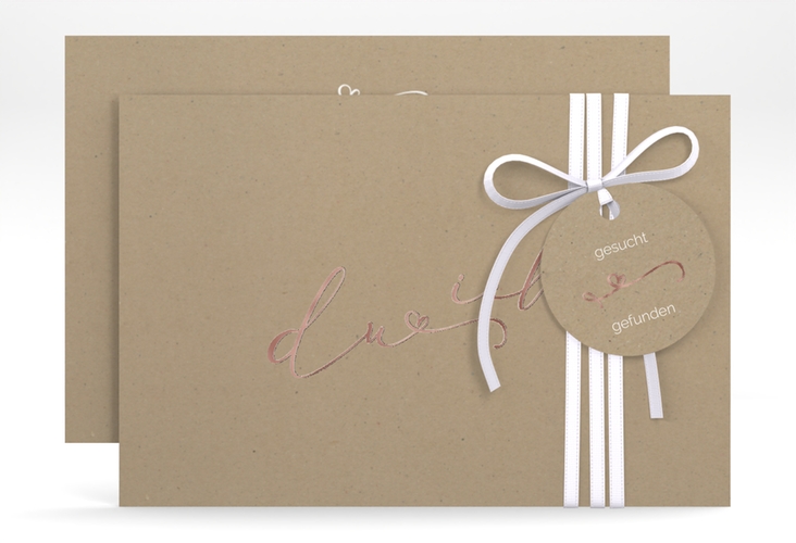 Save the Date-Karte Zweisamkeit A6 Karte quer Kraftpapier rosegold im minimalistischen Stil mit Aufschrift du & ich