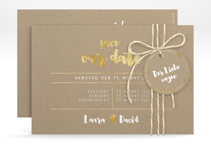 Save the Date-Karte Letterbox A6 Karte quer Kraftpapier gold