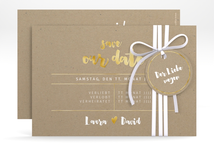 Save the Date-Karte Letterbox A6 Karte quer Kraftpapier gold