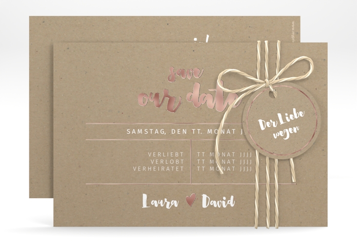 Save the Date-Karte Letterbox A6 Karte quer Kraftpapier rosegold