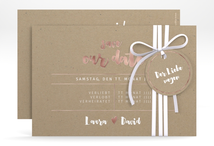 Save the Date-Karte Letterbox A6 Karte quer Kraftpapier rosegold