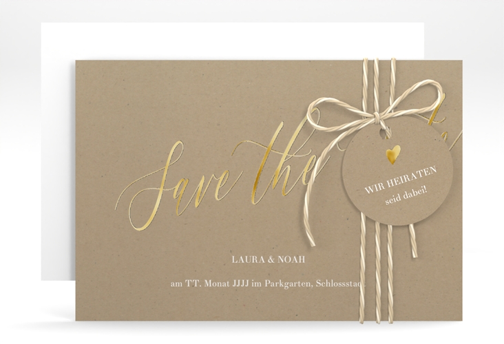 Save the Date-Karte Kalligrafie A6 Karte quer Kraftpapier gold