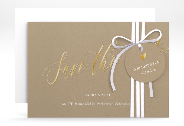 Save the Date-Karte Kalligrafie A6 Karte quer Kraftpapier gold