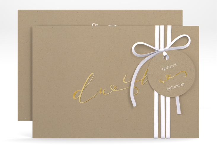 Save the Date-Karte Zweisamkeit A6 Karte quer Kraftpapier gold im minimalistischen Stil mit Aufschrift du & ich