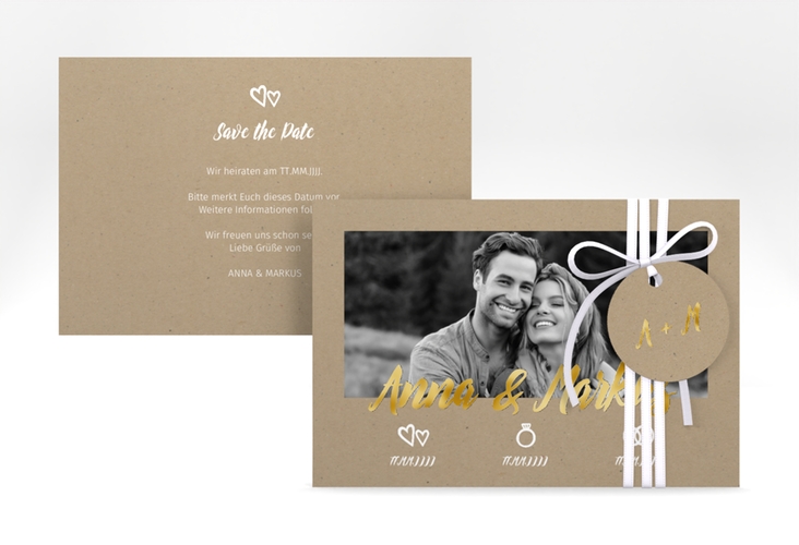 Save the Date-Karte Icons A6 Karte quer Kraftpapier gold