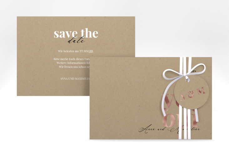 Save the Date-Karte Oui A6 Karte quer Kraftpapier rosegold mit Ja-Wort in verschiedenen Sprachen