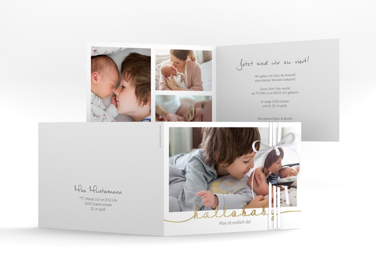 Geburtskarte Newborn A6 Klappkarte quer weiss gold
