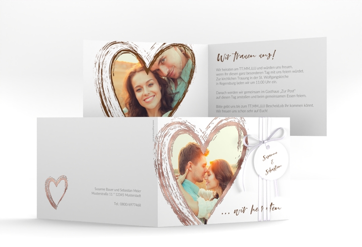 Hochzeitseinladung Liebe A6 Klappkarte quer braun rosegold