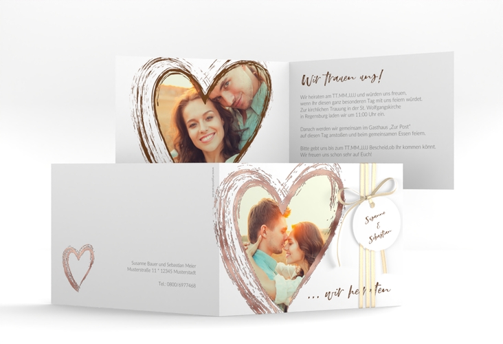 Hochzeitseinladung Liebe A6 Klappkarte quer braun rosegold