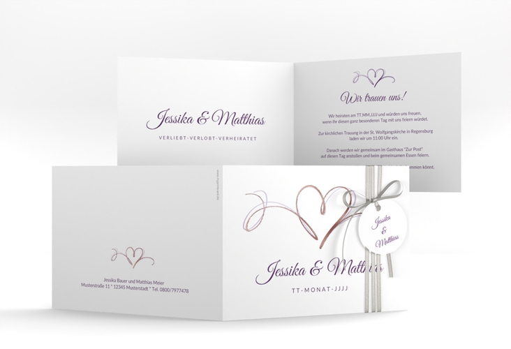 Hochzeitseinladung Envie A6 Klappkarte quer lila rosegold