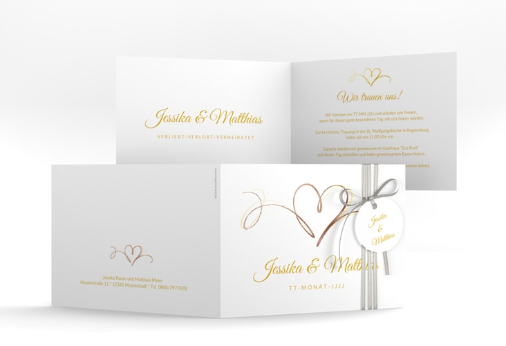 Hochzeitseinladung Envie A6 Klappkarte quer gold rosegold