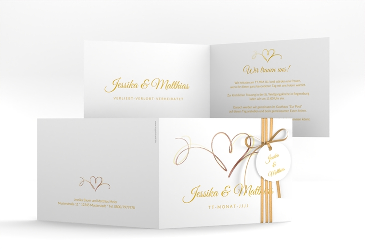 Hochzeitseinladung Envie A6 Klappkarte quer gold rosegold