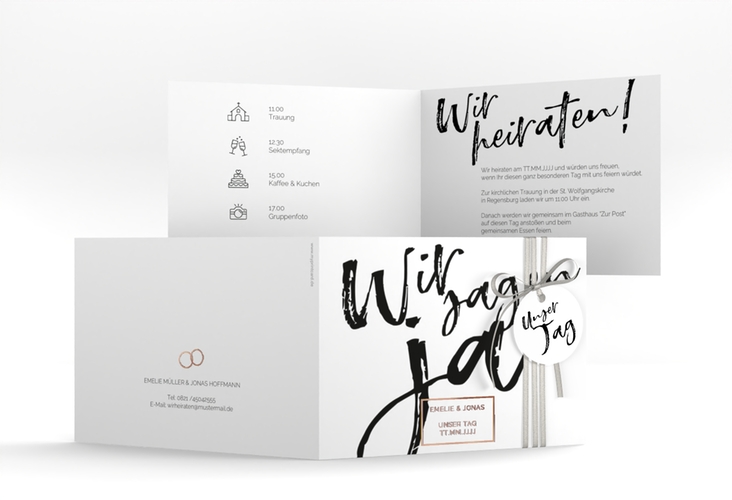 Hochzeitseinladung Words A6 Klappkarte quer weiss rosegold