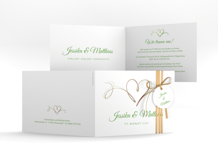 Hochzeitseinladung Envie A6 Klappkarte quer gruen rosegold