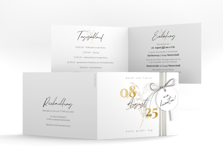 Hochzeitseinladung Seed A6 Klappkarte quer weiss gold