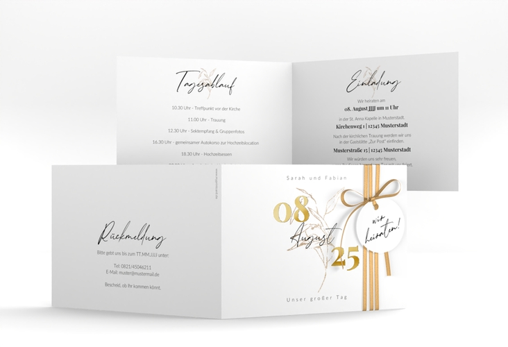 Hochzeitseinladung Seed A6 Klappkarte quer weiss gold