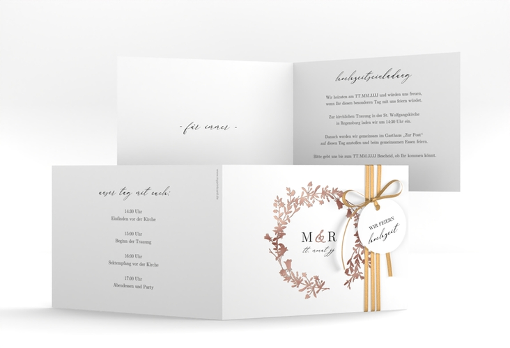 Hochzeitseinladung Filigree A6 Klappkarte quer weiss rosegold