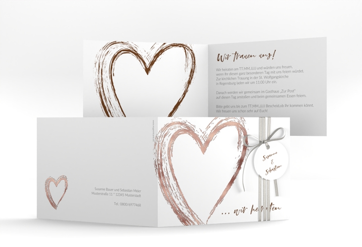 Hochzeitseinladung Liebe A6 Klappkarte quer braun rosegold