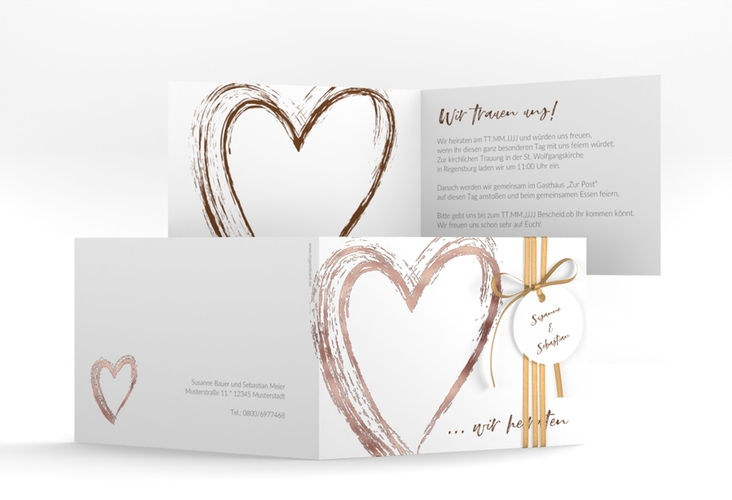 Hochzeitseinladung Liebe A6 Klappkarte quer braun rosegold