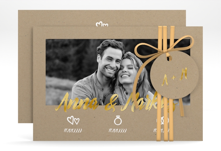 Save the Date-Karte Icons A6 Karte quer Kraftpapier gold