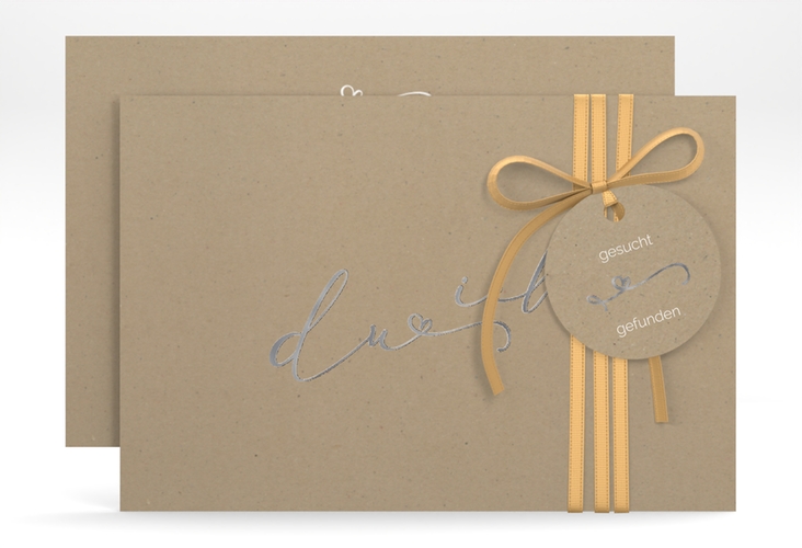 Save the Date-Karte Zweisamkeit A6 Karte quer Kraftpapier silber im minimalistischen Stil mit Aufschrift du & ich