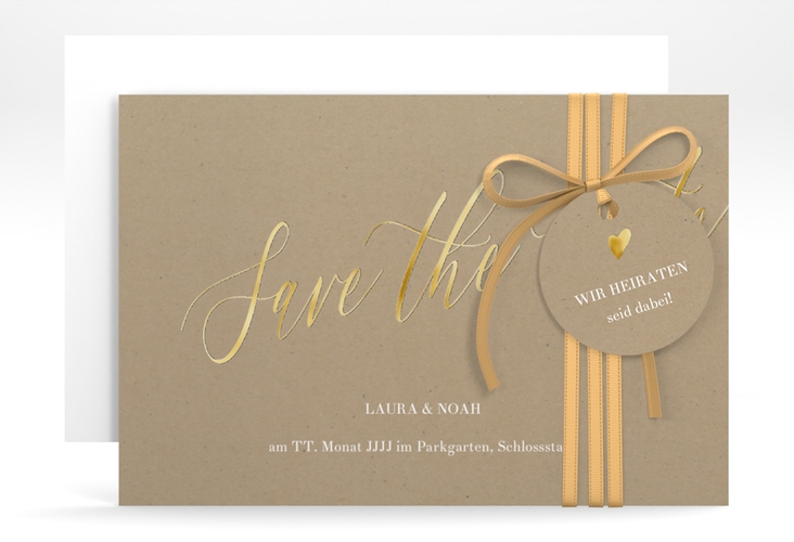 Save the Date-Karte Kalligrafie A6 Karte quer Kraftpapier gold