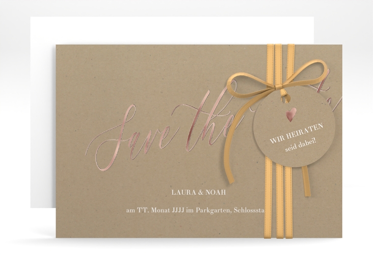 Save the Date-Karte Kalligrafie A6 Karte quer Kraftpapier rosegold