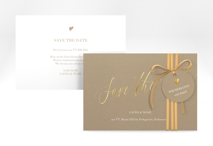 Save the Date-Karte Kalligrafie A6 Karte quer Kraftpapier gold