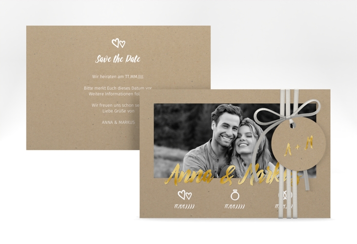 Save the Date-Karte Icons A6 Karte quer Kraftpapier gold