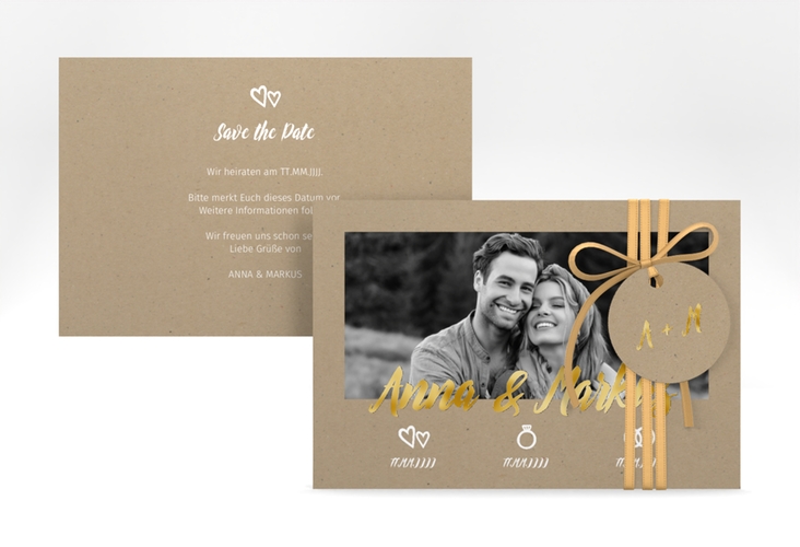 Save the Date-Karte Icons A6 Karte quer Kraftpapier gold