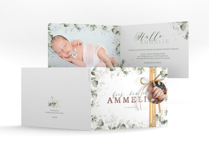Geburtskarte Keimling A6 Klappkarte quer weiss rosegold