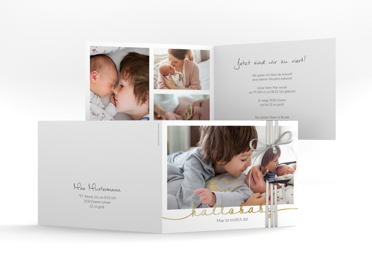 Geburtskarte Newborn A6 Klappkarte quer weiss gold