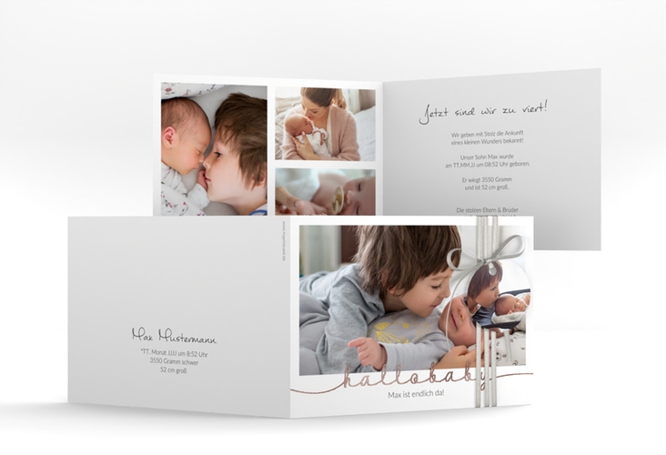 Geburtskarte Newborn A6 Klappkarte quer weiss rosegold