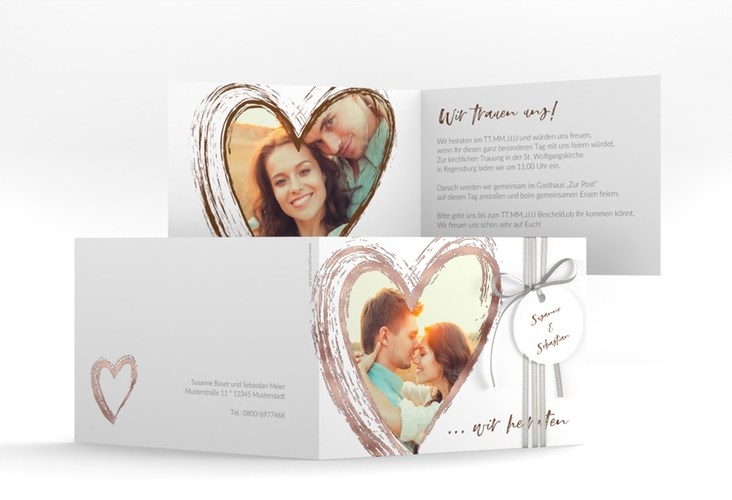 Hochzeitseinladung Liebe A6 Klappkarte quer braun rosegold
