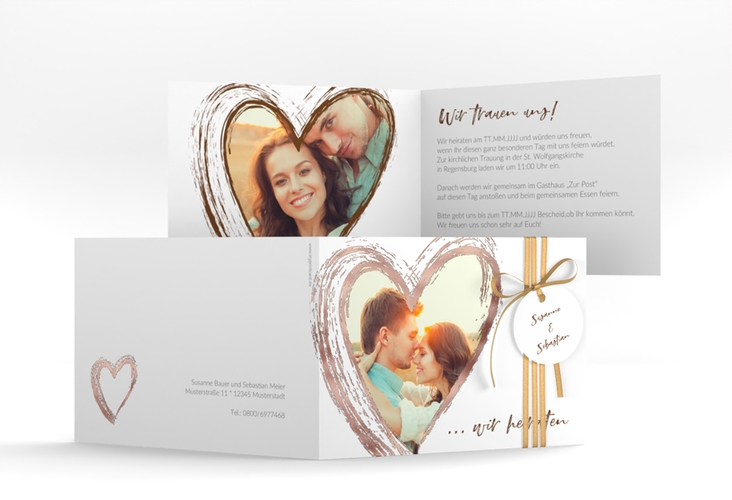 Hochzeitseinladung Liebe A6 Klappkarte quer braun rosegold