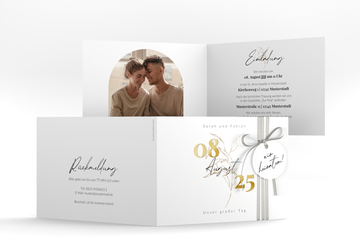 Hochzeitseinladung Seed A6 Klappkarte quer weiss gold