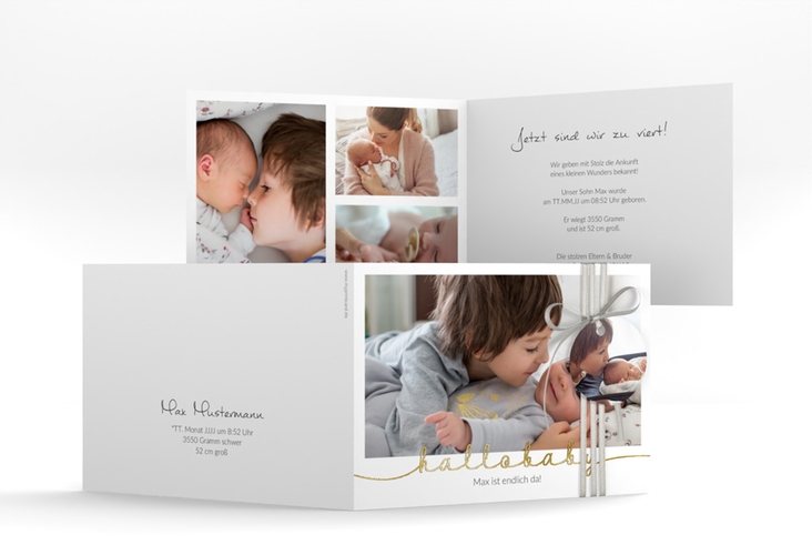 Geburtskarte Newborn A6 Klappkarte quer weiss gold