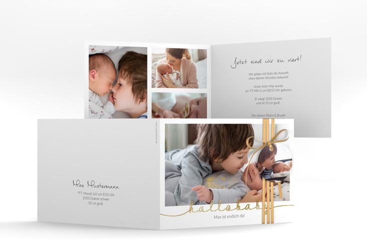 Geburtskarte Newborn A6 Klappkarte quer weiss gold